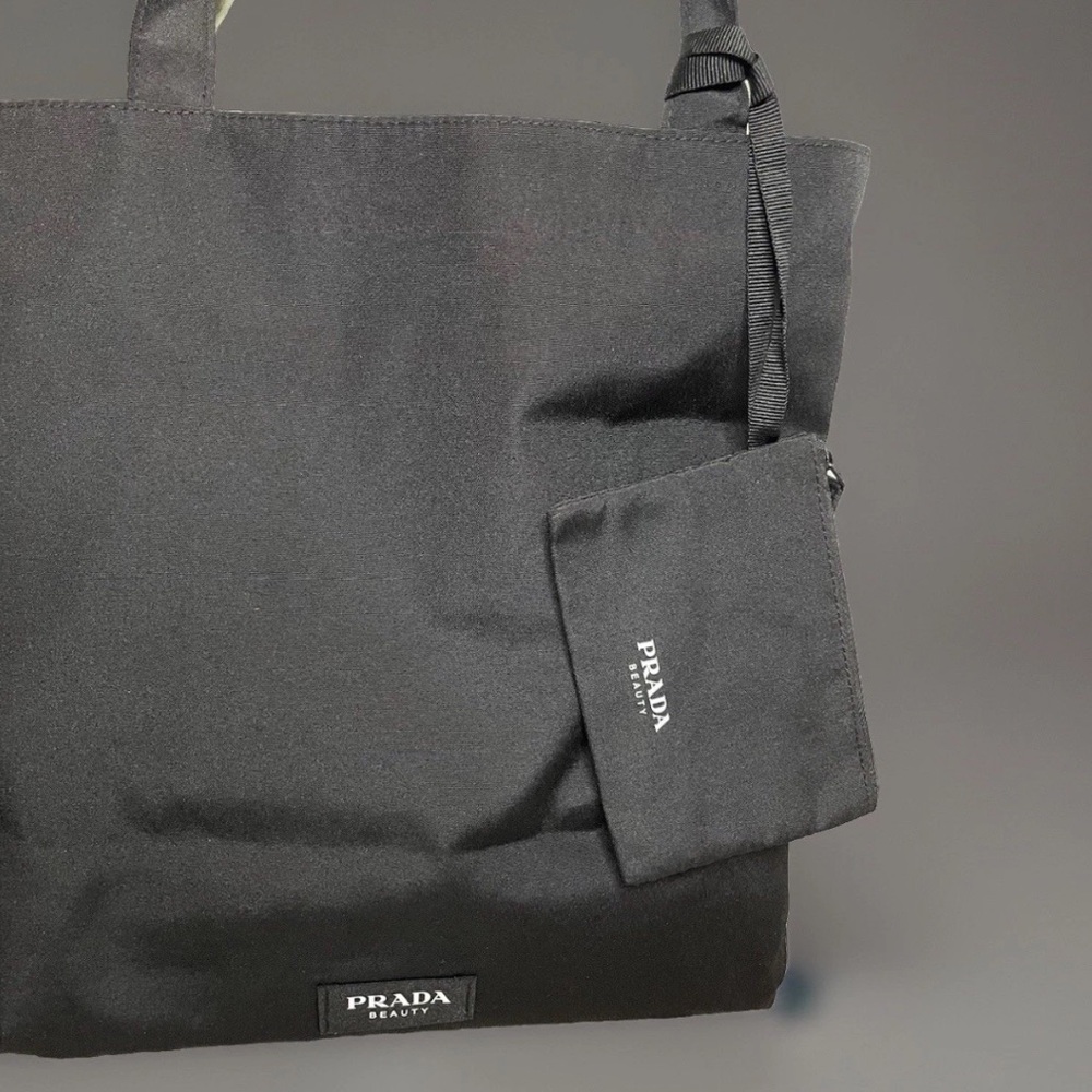 NEW Prada Beauty Reversible Large Tote Mint Green Black Nylon Tote Bag + Pouch - Picture 7 of 11